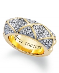 Juicy Couture's edgy pyramid ring is the perfect blend of golden glam and subtle shimmer. Set in gold tone mixed metal. Ring stretches to fit finger. Sizes 6, 7 and 8. Juicy Couture's edgy pyramid ring is the perfect blend of golden glam and subtle shimmer. Set in gold tone mixed metal. Ring stretches to fit finger. Sizes 6, 7 and 8.