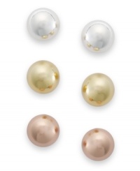 Become the belle of the balls with this set of stud earrings from Unwritten. Crafted from sterling silver and 18k yellow and rose gold over it, as well, for a different tone. Approximate diameter: 1/6 inch. Become the belle of the balls with this set of stud earrings from Unwritten. Crafted from sterling silver and 18k yellow and rose gold over it, as well, for a different tone. Approximate diameter: 1/6 inch.