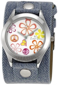 Zou Zou White Floral Dial Blue Denim Cuff Ladies Watch ZRT6008 Zou Zou White Floral Dial Blue Denim Cuff Ladies Watch ZRT6008