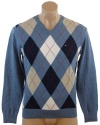 Tommy Hilfiger Mens Long Sleeve Argyle V-Neck Pullover Sweater - L - Blue/Navy/Grey...