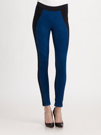 Classically styled leggings fronted by colorblocked, velvety-soft leather paneling. Elastic waistbandMedium rise, about 8Inseam, about 29Body: 86% nylon/14% spandexTrim: LeatherDry clean with leather specialistMade in USA of imported fabricModel shown is 5'10 (177cm) wearing US size Small. Classically styled leggings fronted by colorblocked, velvety-soft leather paneling. Elastic waistbandMedium rise, about 8Inseam, about 29Body: 86% nylon/14% spandexTrim: LeatherDry clean with leather specialistMade in USA of imported fabricModel shown is 5'10 (177cm) wearing US size Small.