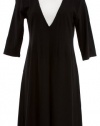 Eileen Fisher Black Washable Stretch Crepe Deep V-Neck A-Line Dress X-Small