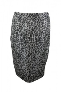 Sunny Leigh Womens Silver/Black Shine On Metallic Leopard Pencil Skirt