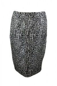 Sunny Leigh Womens Silver/Black Shine On Metallic Leopard Pencil Skirt