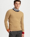 A classic crewneck sweater receives an extraordinary style upgrade with multicolored collar and cuff trim, shaped in lightweight, luxurious wool.CrewneckWoolDry cleanImported