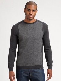 A unique design with unparalleled style, defines this two-toned jacquard sweater knitted from superior virgin wool.CrewneckRibbed knit collar, cuffs and hemVirgin woolHand washImported