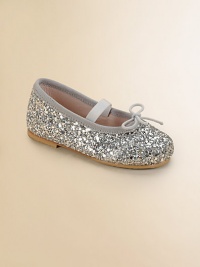 Sparkly slip-on, ballerina-inspired flats add a dash of glitz and glam to your little girl's precious feet.Elastic strap with adjustable tieFabric upperFabric liningRubber solePadded insoleImported Sparkly slip-on, ballerina-inspired flats add a dash of glitz and glam to your little girl's precious feet.Elastic strap with adjustable tieFabric upperFabric liningRubber solePadded insoleImported