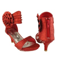 Girls' Ankle Wrap High Heel Glitter Dress Sandals w/ Flower Red , 4 Girls' Ankle Wrap High Heel Glitter Dress Sandals w/ Flower Red , 4