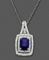 September's birthstone rests proudly in a shining setting on this 14k white gold pendant featuring emerald-cut sapphire (1/6 ct. t.w.) and round-cut diamond (1/4 ct. t.w.).  Approximate length: 18 inches. Approximate drop: 3/4 inch.