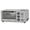 With more functionality than a traditional oven, this toaster oven allows you to bake or broil in the interior while at the same time toasting two slices of bread through the top slots. The brushes stainless steel housing makes it an attractive addition to the countertop. Manufacturer's limited 1-year warranty.