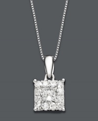 You'll always be in style with this timeless piece. Prestige Unity's princess-cut diamond (3/4 ct. t.w.) shines against a 14k white gold setting and box chain. Approximate length: 18 inches. Approximate drop: 15-1/2 mm.