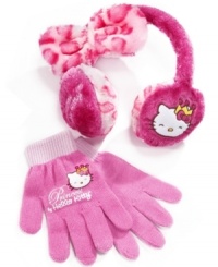 Keep fingers and ears warm with the help of Hello Kitty and this cute and cuddly earmuffs and gloves set. Keep fingers and ears warm with the help of Hello Kitty and this cute and cuddly earmuffs and gloves set.