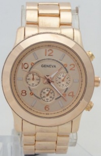 Geneva Quartz Chronograph Look Rose Gold Metal Band Mk8096 Look Geneva Quartz Chronograph Look Rose Gold Metal Band Mk8096 Look