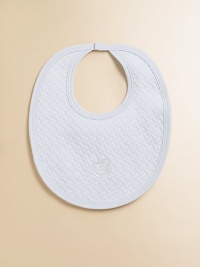 This quilted bib with rocking horse embroidery is the sweetest way to keep baby looking cute and clean.Snaps at back of neckPima cottonMachine washImported This quilted bib with rocking horse embroidery is the sweetest way to keep baby looking cute and clean.Snaps at back of neckPima cottonMachine washImported