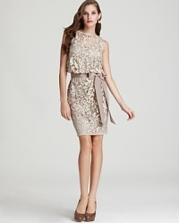 This Tadashi Shoji lace dress gives a nod to vintage charm without lacking in chic modernity. A grosgrain ribbon cinches the waist for a polished finished. This Tadashi Shoji lace dress gives a nod to vintage charm without lacking in chic modernity. A grosgrain ribbon cinches the waist for a polished finished.