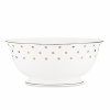 Kate Spade's Larabee Road Platinum, peppered with platinum polka dots, will give your table its own personality. Crafted of white bone china, each piece is dishwasher safe.