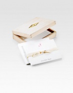 An original Charles Fradin shoe illustration is hand-pressed on cotton card stock to add a decidedly fashionable touch to your next thoughtful note. 18 cards housed in a gold-stamped wood box High-quality cotton card stock Box: 7W X 2H X 5½L Cards: 6¾W X 4½H Made in USA FOR PERSONALIZATION Select a quantity, then scroll down and click on PERSONALIZE & ADD TO BAG to choose and preview your personalization options. Please allow 3 weeks for delivery. 