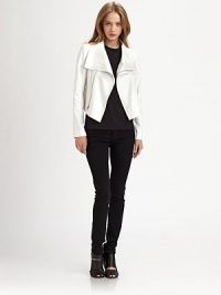 EXCLUSIVELY AT SAKS. Flaunting a cropped fit, this jacket is stylish and undeniably irresistible, thanks to edgy zipper details.Cropped designFabric detail along sleevesFront zipperZippered slash pocketsAbout 24 from shoulder to hemSuede; sleeve detail: polyesterDry clean by suede specialistMade in USA of imported fabric Model shown is 5'9 (175cm) wearing US size Small. EXCLUSIVELY AT SAKS. Flaunting a cropped fit, this jacket is stylish and undeniably irresistible, thanks to edgy zipper details.Cropped designFabric detail along sleevesFront zipperZippered slash pocketsAbout 24 from shoulder to hemSuede; sleeve detail: polyesterDry clean by suede specialistMade in USA of imported fabric Model shown is 5'9 (175cm) wearing US size Small.