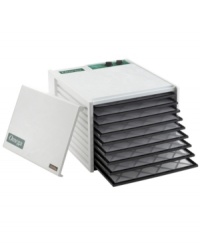 Delicious, healthy snacks made right at home. Know exactly what ingredients you are putting in your body with this easy-to-use and smart-to-have dehydrator. Housing 15-square feet of drying space with 9 large trays, this must-have is perfect for prepping dried meats, veggies, herbs and fruits for large families or large parties. 10-year warranty. Model DH9090TW. Delicious, healthy snacks made right at home. Know exactly what ingredients you are putting in your body with this easy-to-use and smart-to-have dehydrator. Housing 15-square feet of drying space with 9 large trays, this must-have is perfect for prepping dried meats, veggies, herbs and fruits for large families or large parties. 10-year warranty. Model DH9090TW.