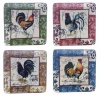 Certified International Lille Rooster 8-1/2-Inch Square Salad/Dessert Plate, Assorted Designs, Set of 4