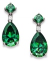 Celebrity-inspired styles create a red carpet-worthy look. Arabella's gorgeous teardrop-shaped earrings feature pear-cut green and round-cut white Swarovski zirconias (total 11-9/10 ct. t.w.). Set in sterling silver. Approximate drop: 9/10 inch.