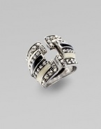 Sterling silver is studded with glittering crystals and painted with contrasting enamel stripes.Crystal Enamel Sterling silver Width, about ¾ Made in Italy Additional Information Women's Ring Size Guide 