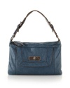 BCBGMAXAZRIA Vintage Crackle Leather Demi Handbag,Denim,one size