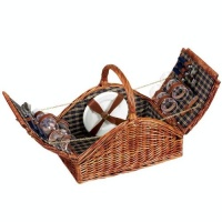 Household Essentials Woven Willow Picnic Basket, Square Shaped, Fully Lined, Service for 4