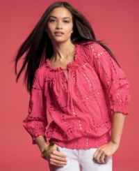 Warm weather demands lightweight fabric: eyelet's romantic look and lightweight feel make INC's peasant top a must-have! Warm weather demands lightweight fabric: eyelet's romantic look and lightweight feel make INC's peasant top a must-have!