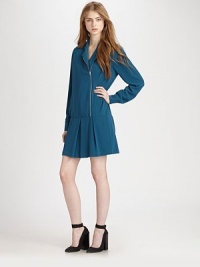 Short and chic, this fluid silhouette has an asymmetrical zipper, drop waist and a playfully pleated skirt. Notched collarAsymmetrical front zipperLong sleeves with buttoned cuffsDrop waistPleated skirtAbout 15 from natural waist60% triacetate/40% polyesterDry cleanImportedModel shown is 5'10 (177cm) wearing US size 4. Short and chic, this fluid silhouette has an asymmetrical zipper, drop waist and a playfully pleated skirt. Notched collarAsymmetrical front zipperLong sleeves with buttoned cuffsDrop waistPleated skirtAbout 15 from natural waist60% triacetate/40% polyesterDry cleanImportedModel shown is 5'10 (177cm) wearing US size 4.