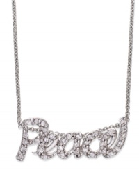 Find peace to be an elegant option. This necklace from B. Brilliant features a pendant with an inspiring message that sparkles with round-cut cubic zirconias. Crafted from sterling silver. Approximate length: 18 inches + 3-inch extender. Approximate drop length: 3/8 inch. Approximate drop width: 1 inch. Find peace to be an elegant option. This necklace from B. Brilliant features a pendant with an inspiring message that sparkles with round-cut cubic zirconias. Crafted from sterling silver. Approximate length: 18 inches + 3-inch extender. Approximate drop length: 3/8 inch. Approximate drop width: 1 inch.