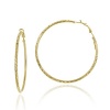 18k Yellow Gold Plated Sterling Silver Diamond-Cut 2.5x60 Clutchless Hoop Earrings