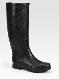 Classic rainy-weather essential updated by a signature print and rubber heel. Rubber heel, 1¼ (30mm)Shaft, 15Leg circumference, 14Rubber upperPull-on styleRubber solePadded insoleImported Classic rainy-weather essential updated by a signature print and rubber heel. Rubber heel, 1¼ (30mm)Shaft, 15Leg circumference, 14Rubber upperPull-on styleRubber solePadded insoleImported