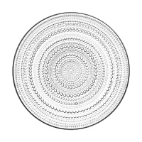 This clear glass plate has recently been reissued by the well-known Finnish design house Iittala. Designed in 1964 by Oiva Toikka, it features concentric circles of glass dewdrops for a look that's both lovely and dazzling. It's an excellent dish for hosting a special event. This clear glass plate has recently been reissued by the well-known Finnish design house Iittala. Designed in 1964 by Oiva Toikka, it features concentric circles of glass dewdrops for a look that's both lovely and dazzling. It's an excellent dish for hosting a special event.