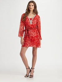Breezy silk chiffon finished in bold snake print and glittering rhinestone trim.V necklineRhinestone trim front yokeSelf-beltSide zipperFully linedAbout 33 from shoulder to hem95% silk/5% spandexDry cleanImportedModel shown is 5'9 (175cm) wearing US size Small. Breezy silk chiffon finished in bold snake print and glittering rhinestone trim.V necklineRhinestone trim front yokeSelf-beltSide zipperFully linedAbout 33 from shoulder to hem95% silk/5% spandexDry cleanImportedModel shown is 5'9 (175cm) wearing US size Small.