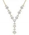 Crystal clear style. Charter Club's subtly shimmering y-shaped necklace features clear glass accents in gold tone floral designs. Set in gold tone mixed metal. Approximate length: 16 inches + 2-inch extender. Approximate drop: 2 inches.