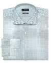 An easy-going check pattern adorns this superior cotton dress shirt, the perfect solution for when you have evening plans and need a shirt that works all day and night.