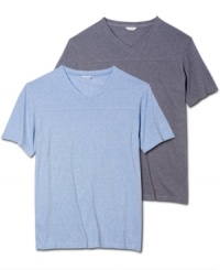 Dream weaver. These slubby v-neck t-shirts from Calvin Klein raise your casual game. Dream weaver. These slubby v-neck t-shirts from Calvin Klein raise your casual game.