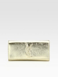 A sleek flap-front bag crafted from luxe metallic leather embroidered with logo stitching.Magnetic flap and snap closureOne inside open pocketSatin lining11W X 6H X 1¾DMade in Italy A sleek flap-front bag crafted from luxe metallic leather embroidered with logo stitching.Magnetic flap and snap closureOne inside open pocketSatin lining11W X 6H X 1¾DMade in Italy