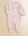 A cuddly sheep appliqué adds to the cuteness factor of this plush pima cotton footie.CrewneckLong sleeves with mitten cuffsFront snap closureBottom snapsPima cottonMachine washImported Please note: Number of snaps may vary depending on size ordered. 
