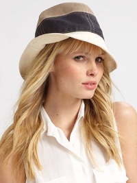 A colorblocked design with stitched accents, perfect for travel or everyday. LinenBrim, about 2½Dry cleanMade in Italy