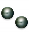 Polished to perfection. These pretty stud earrings highlight black Tahitian cultured pearls (11-12 mm) in 14k white gold. Approximate diameter: 1/2 inch.