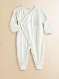 Polka dots and a cute giraffe appliqué make this precious, pima cotton one-piece a must-have for baby.V-neckLong sleeves with mitten cuffsFront crossover snapsBottom snapsPima cottonMachine washImported Please note: Number of snaps may vary depending on size ordered. Polka dots and a cute giraffe appliqué make this precious, pima cotton one-piece a must-have for baby.V-neckLong sleeves with mitten cuffsFront crossover snapsBottom snapsPima cottonMachine washImported Please note: Number of snaps may vary depending on size ordered.