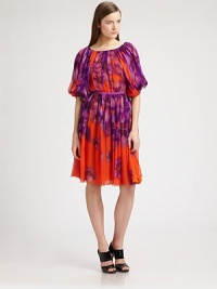 This airy, blousy silk design is printed with whimsical flowers and defined by a banded contrast waist.Gathered jewel necklineGathered, blouson elbow-length sleevesBanded waistGathered skirtConcealed back zipFully linedAbout 25 from natural waistSilkDry cleanMade in France of imported fabricModel shown is 5'11 (180cm) wearing US size XS. This airy, blousy silk design is printed with whimsical flowers and defined by a banded contrast waist.Gathered jewel necklineGathered, blouson elbow-length sleevesBanded waistGathered skirtConcealed back zipFully linedAbout 25 from natural waistSilkDry cleanMade in France of imported fabricModel shown is 5'11 (180cm) wearing US size XS.