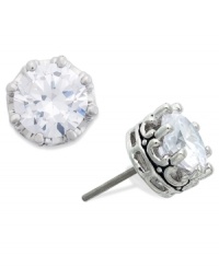 Endless shine from a chic setting. These small stud earrings from Juicy Couture shine bright with a set cubic zirconia stone (2 ct. t.w.). Crafted in silver tone mixed metal. Approximate diameter: 1/4 inch. Endless shine from a chic setting. These small stud earrings from Juicy Couture shine bright with a set cubic zirconia stone (2 ct. t.w.). Crafted in silver tone mixed metal. Approximate diameter: 1/4 inch.