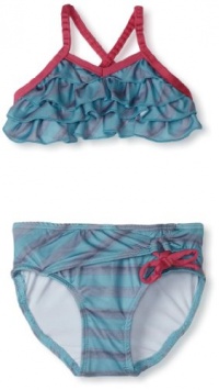 Pink Platinum Girls 2-6X Heather Stripe Swimsuit, Turquoise, 4 Pink Platinum Girls 2-6X Heather Stripe Swimsuit, Turquoise, 4