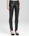 These skinny black leather French Connection pants evoke the essence of rocker-chic for stylish escapades downtown in a classic five-pocket silhouette.