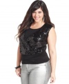 Get your party on with ING's sleeveless plus size top, finished by a sequined front!