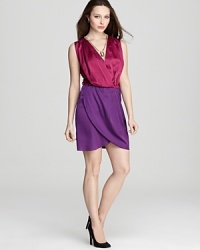 Captivating color blocking defines this stunning VINCE CAMUTO stretch satin dress. Thoughtfully designed with an interior snap at the deep v neckline to ensure full coverage. Captivating color blocking defines this stunning VINCE CAMUTO stretch satin dress. Thoughtfully designed with an interior snap at the deep v neckline to ensure full coverage.