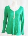 Tommy Hilfiger Womens Green Stripe Henley Ribbed Long Sleeve Top XL